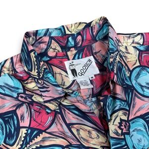 Vintage Goouch 100% Silk Abstract Print Short Sleeve Button Down Shirt Mens M